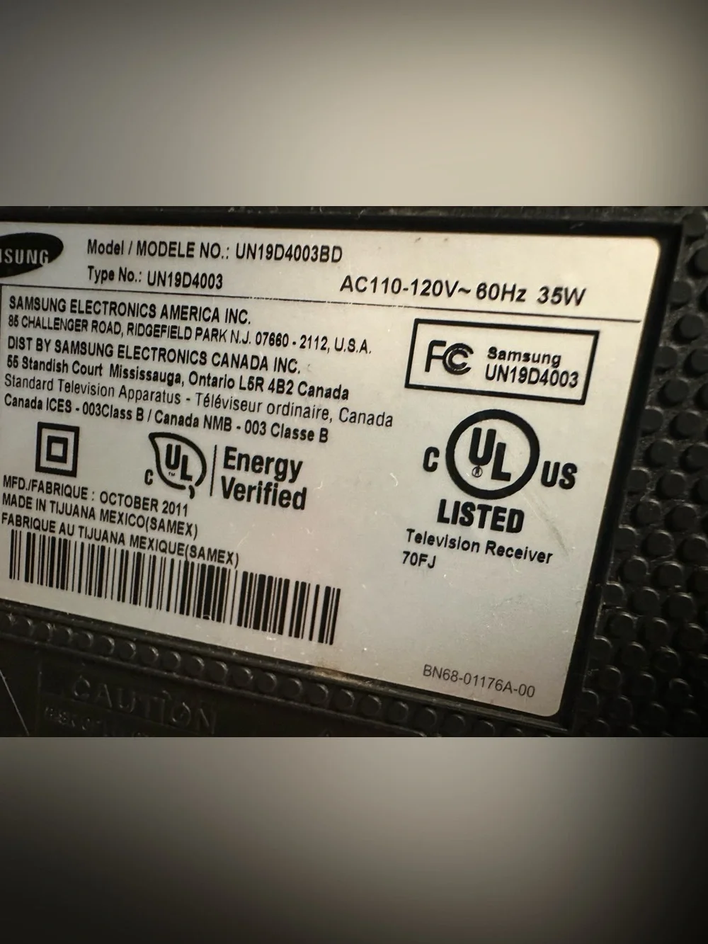 Samsung UN19D4003BD 19